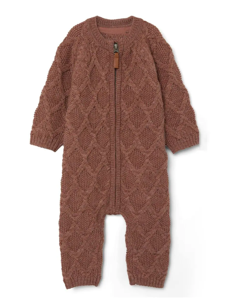 Vêtements pour bébés en laine mérinos certifiés OEKO prix de gros grenouillère pour bébé marron à manches longues