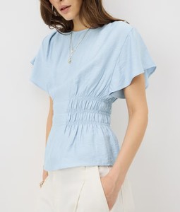 <b>Light</b> Blue Logo Cinched Waist Loose Fit Polyester Anti-Wrinkle Nautical Style Blouse - Product Image 1