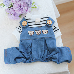 PETCIRCLE Ropa para Mascotas para Primavera y Otoño, Perros Pequeños, Cachorros, Lindos Tirantes a Rayas, Hebillas para Correa, Jeans con Cabeza de Oso - Product Image 1