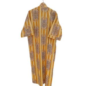 Robe Kimono en Coton Jaune Grande Taille de Haute Qualité, Imprimé Floral Fait Main, Vêtement d'Intérieur – Prix de Gros Disponible - Product Image 4