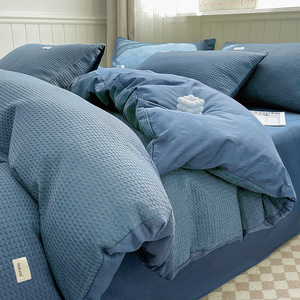<span class=keywords><strong>Set</strong></span> di Biancheria da Letto in Cotone Waffle di Lusso, Morbido <span class=keywords><strong>e</strong></span> Traspirante, <span class=keywords><strong>Set</strong></span> <span class=keywords><strong>Copripiumino</strong></span> con Lenzuolo <span class=keywords><strong>e</strong></span> Federe per Camera da Letto, 4 Pezzi - Product Image 6