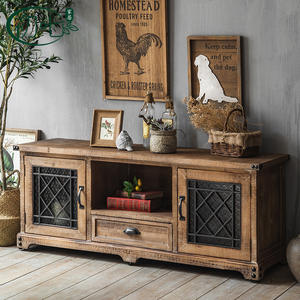 Mueble de TV de madera maciza estilo americano con puertas y cajones, mueble de almacenamiento retro industrial para sala de estar - Product Image 2