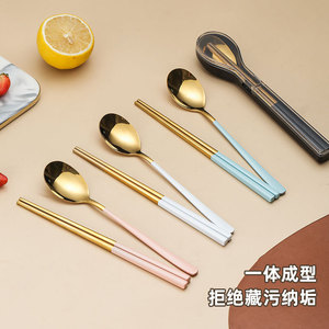 304 Stainless Steel Foldable Chopsticks Spoon Fork Set Portable <b>Mini</b> Travel Cutlery For Students And Office Workers - Product Image 3