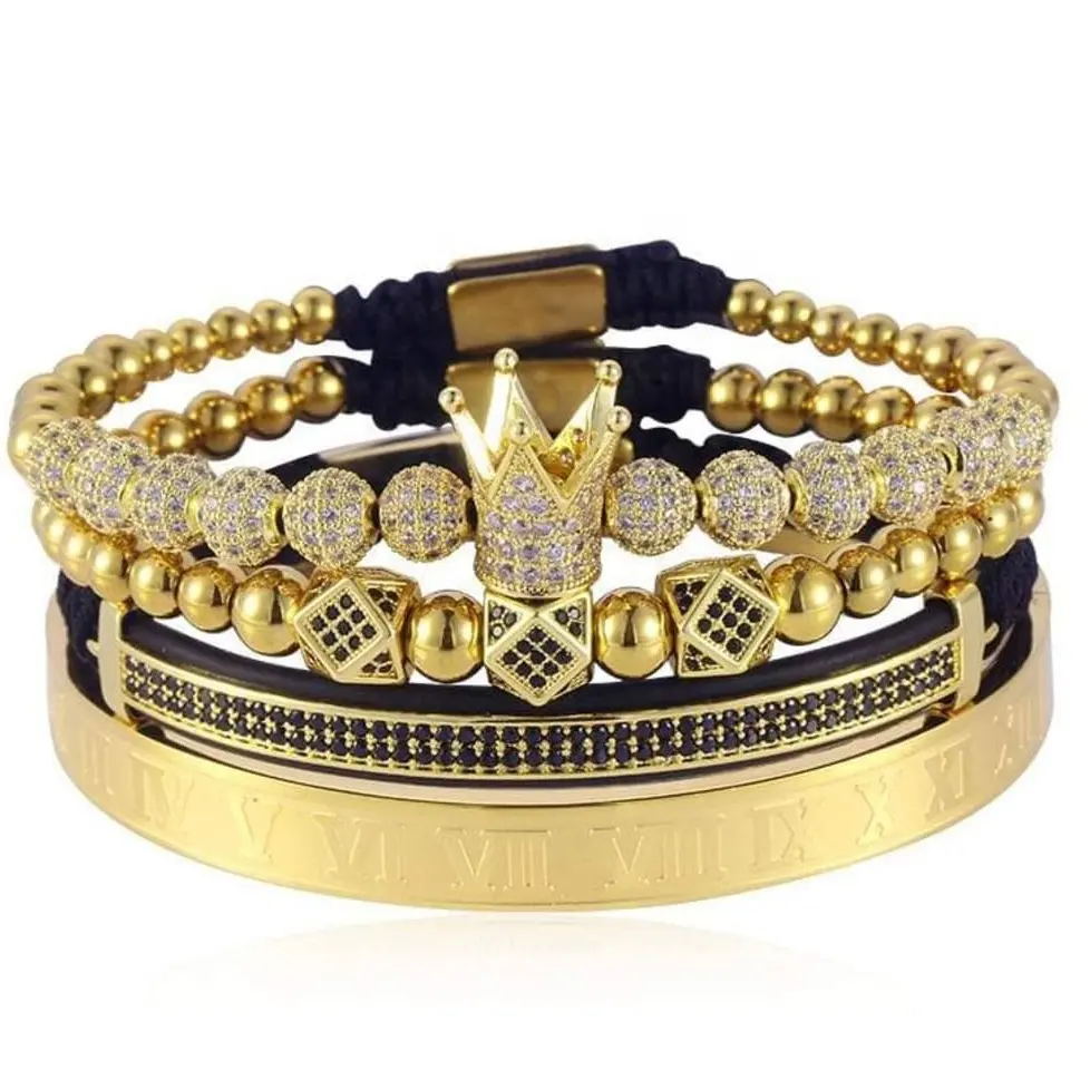 Fashion Cuff Bangle Crown Birthday Jewelry Imperial Crown King Mens Pave CZ Gold Bracelets for Men Luxury Charm