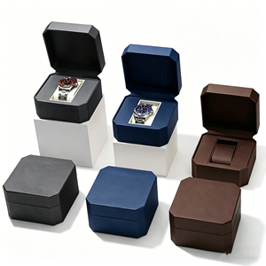 Caja octogonal de piel sintética para reloj con cierre a presión, estuche protector para hombres y mujeres, contenedor de almacenamiento de lujo multicolor - Product Image 2