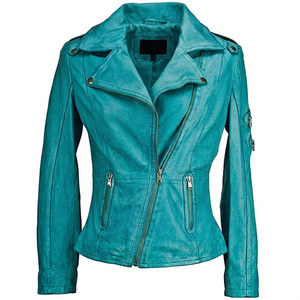 2014 Women's Winter Spring Autumn Motorcycle Outerwear Asymmetric <b>Fastening</b> Stylish Crinkle Leather Jacket Breathable Front - Product Image 1