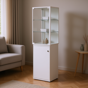 Vitrine 43x43x177 cm avec porte en verre blanc, étagères réglables et porte à charnière verrouillable - Product Image 3