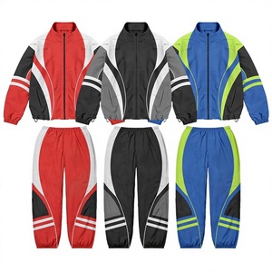 Conjunto Deportivo Cortavientos para Hombre, Bloques de Color, Manga Larga, Cierre de Cremallera, Cuello Alto, Secado Rápido, Estilo Deportivo, Ropa de Primavera para Adultos - Product Image 1