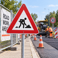 Panneau de signalisation routière triangulaire en métal robuste et personnalisé, bordure rouge, pour travaux routiers municipaux et circulation communautaire