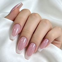 Faux ongles à presser personnalisés en gros, style French Manucure, forme Cercueil, rose laiteux, brillants, Ballerine