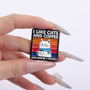 Ich mag Katzen und Kaffee und vielleicht 3 Personen Emaille Pin lustige Cartoon Katze trinken Kaffee Brosche Revers Abzeichen Schmuck Geschenk Großhandel - Product Image 4