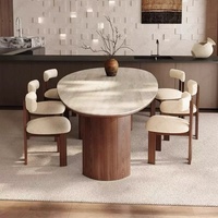 Ensemble de salle à manger Ferly contemporain avec plateau en pierre naturelle, 6 chaises, table en travertin, ensemble de table de cuisine avec chaises, meubles pour la maison