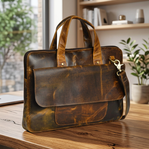 Sac à ordinateur portable BS INTERNATIONAL, fabriqué à la main, de qualité supérieure, 100% cuir véritable, durable, antichoc, imperméable, écologique, moderne - Product Image 1