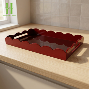 HOT SELLER OEM High Quality Finishing <b>Matte</b> Glossy <b>Lacquer</b> Navy Scalloped Edge Tray OEM Scallop <b>Lacquer</b> Serving Tray Food Trays - Product Image 1
