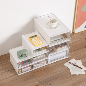 Transparent <b>Drawer</b> Storage Box Rectangle Stackable Office Organizer Desktop Document Cabinet With Clear Front For Home Study Use - Product Image 2