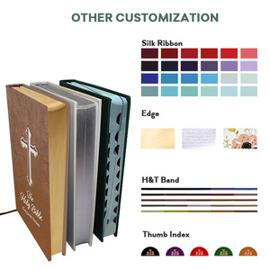 Biblia de Estudio Personalizada con Letra Grande en Inglés, Directo de Fábrica, con Cubierta de Cuero Genuino y Cruz en Lámina Plateada, Impresa en Offset - Product Image 4