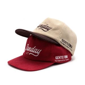 Créez votre propre logo brodé, casquette snapback en velours côtelé personnalisée à 5 panneaux, à visière pré-courbée et non structurée - Product Image 5