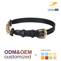 Kalung Kulit Asli Hewan Peliharaan dengan Aksen Rantai Emas Kustom Grosir, Kalung Anjing Mewah dengan Gesper Logam Emas, Kalung Hewan Peliharaan Kustom