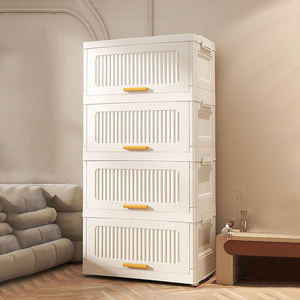 خزانة تخزين قابلة للطي مع غطاء، صناديق وحاويات قابلة للتكديس، منظم بلاستيكي أبيض لتوفير المساحة في المنزل - Product Image 5