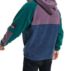 Sudadera con capucha oversize de algodón 100% con bloques de color, media cremallera y bordado, personalizada para hombre, 400 GSM - Product Image 2