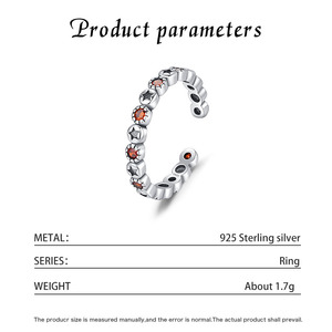 S925 Silver Star Pattern <b>Ring</b> With Orange <b>Crystal</b> Bezel Setting Minimalist Unisex Jewelry Everyday Wear - Product Image 2