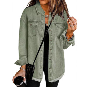 Chaquetas vaqueras de otoño y primavera para mujer, chaqueta vaquera de manga larga, camisa con botones, chaqueta sólida, chaquetones informales para <span class=keywords><strong>novio</strong></span> con bolsillos - Product Image 1