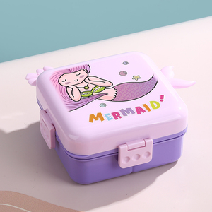 Trẻ em của thực phẩm lưu trữ trường lấy đi thực phẩm container Nàng Tiên Cá vuông nhựa Hộp Ăn Trưa 1590ml + 70ml nước sốt Bát rò rỉ bằng chứng - Product Image 2