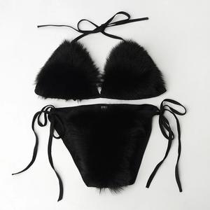 Set Bikini Bulu Rubah Asli Warna Kustom untuk Wanita, Pakaian Dalam Pantai Musim Panas yang Lembut dan Standar, Bra Seksi yang Dapat Dilepas, Kontrol Sedang - Product Image 4