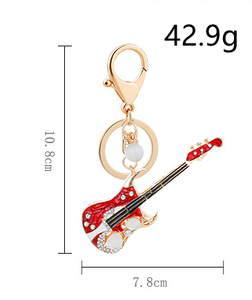 גיטרה Keychain עבור אוהבי מוסיקה מיני חמוד בס פרל ריינסטון מפתח שרשרת טבעת לילדים רכב מתכת מפתח טבעת חשמלי גיטרה מפתח - Product Image 4