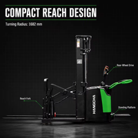 Chariot élévateur électrique HANGCHA Reach Truck 1200kg-1600kg, transpalette à conducteur debout haute portée, gerbeur à fourche, batterie lithium-ion
