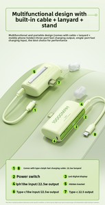 Power Bank Portatile a Ricarica Rapida 22.5W in Plastica con Cavo, Certificato 3C, Stile Mini Capsula Compatto, 10.000 <span class=keywords><strong>mAh</strong></span> - Product Image 6