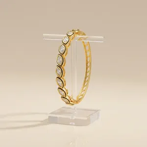 Bracelet jonc Kundan en zircon cubique pour femme, plaqué or, style indien traditionnel, bijoux de mariée de créateur, vente en gros - Product Image 3