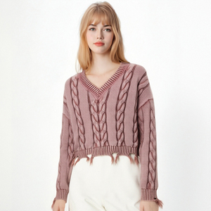 Pull en maille épaisse à manches longues, style sexy et club, pour femmes, en coton 100%, nouvelle production, teinture pigmentée tressée - Product Image 1