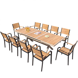Ensemble de meubles de patio extérieur 10 places, table extensible en bois et aluminium, chaises au design contemporain pour jardin, terrasse, balcon - Product Image 1