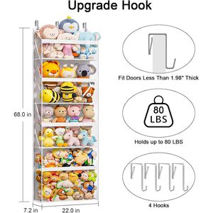 Stuffed Animal Storage 4 Tier Clear <b>Over</b> <b>Door</b> Organizer For Plush Toys Kids Room Storage Solution - Product Image 3