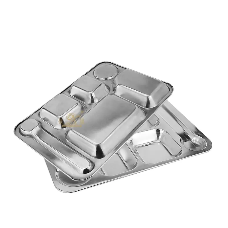 Eco-friendly and top quality stainless steel fast food dinner plate 6 compartment plate