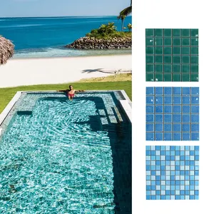 Decoraciones de vidrio modernas iridiscentes azulejo de vidrio de Baño azul para azulejos de piscina mosaico de vidrio