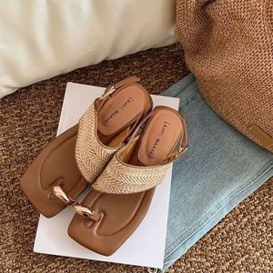 Elegantes Sandalias de Tacón Grueso con Tiras de Paja, Ligeras, Estilo Único, Calzado Romano de Verano para Mujer - Product Image 5