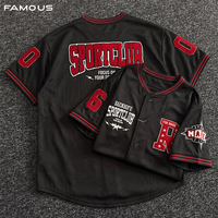 Kaos Olahraga Pria Kerah Baseball Tanpa Kerah Cetak Chenille Oversize Katun Spandex Bernapas Cepat Kering Hip Hop Musim Panas Amerika
