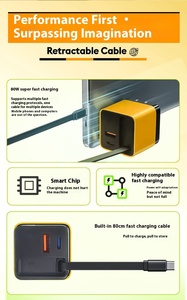UE EE. UU. Reino Unido 3 en 1 PD Adaptador de viaje 80W GaN Cargador rápido Enchufe de pared retráctil con cable USB C A + C Módulo de carga rápida para teléfonos - Product Image 5