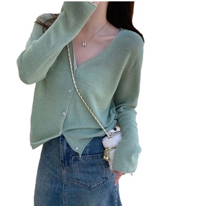 Cárdigan fino de punto de seda helada para mujer, protección solar, chaqueta de verano, ajuste holgado, color liso, talla única - Product Image 5