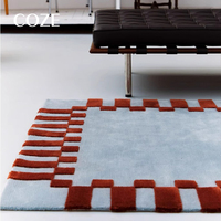 Tapis de salon moderne minimaliste Bauhaus, tapis bleus pour table basse, tapis de chevet français haut de gamme fait main