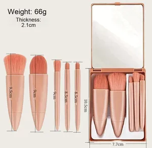 Juego de 5 Brochas de Maquillaje de Viaje, Mini Brochas de Maquillaje Pequeñas, Kit de Brochas Cosméticas Completas con Estuche y Espejo - Product Image 6