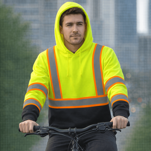 Felpa con Cappuccio ad Alta Visibilità per Lavoro, Classe 2 ANSI, Personalizzabile con Logo, Orlo Elastico, Nastro Altamente Riflettente - Product Image 6