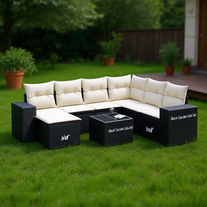 Conjunto de Sofás de Jardín Negros, Muebles de Ratán para Exteriores con Cojines de Espuma de Alta Densidad, Diseño Contemporáneo Impermeable - Product Image 2