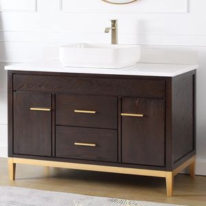 <span class=keywords><strong>Mobile</strong></span> <span class=keywords><strong>Bagno</strong></span> Moderno con Lavabo Singolo e Struttura Dorata, Top in Marmo Artificiale, <span class=keywords><strong>Mobile</strong></span> da <span class=keywords><strong>Bagno</strong></span> da 48 Pollici - Product Image 3