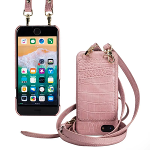 Étui de téléphone en cuir véritable à bandoulière motif <span class=keywords><strong>croco</strong></span> avec sangle pour iPhone – Coque arrière pour filles - Product Image 1