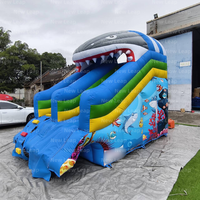 14.7ft nouveau saut gonflable requin dessin animé Animal parc à thème rebond escalade maison Moonwalk toboggan sec