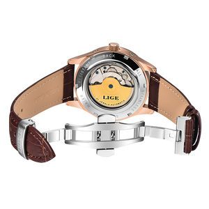 Đồng hồ nam LIGE LG6826, đồng hồ cơ tự động, đồng hồ tourbillon, dây da nâu, phong cách thường ngày và kinh doanh, kèm hộp quà tặng - Product Image 6