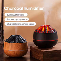 Humidificateur moderne d'aromathérapie à l'huile charbon de bois volcanique purificateur d'air portable à flamme intérieure lumière LED 300ml humidificateur diffuseur d'arôme